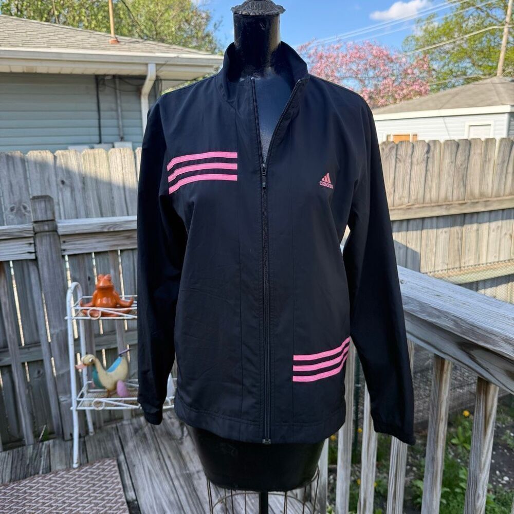 Y2K Adidas Pink Stripe Sport Glam Windbreaker Jacket